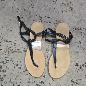Aldo Black and Silver Flat Sandals